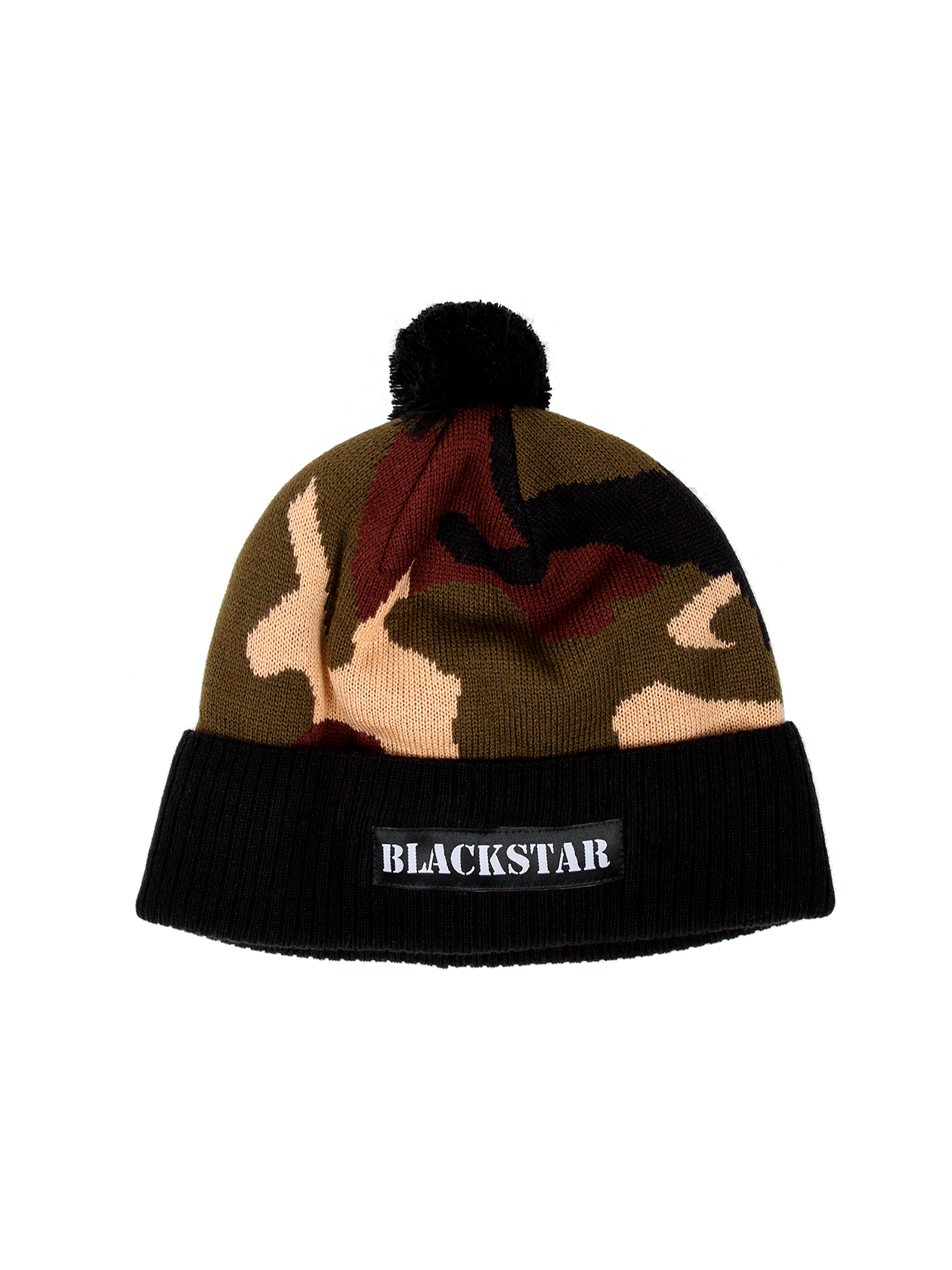 Шапка унисекс Camo Black Star Шапка унисекс Camo Black StarТёплая зимняя шапка унисекс Black Star Wear. Модель с подворотом, нашивкой автомат и помпоном. Изделие камуфляжной расцветки из 100% акрила.<br><br>Размер: Единый размер<br>Цвет: Камуфляж<br>Пол: Унисекс